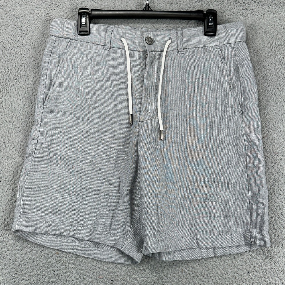 Porter Ash Linen Blend Khaki Shorts Mens Medium Light Grey Flat Front Drawstring